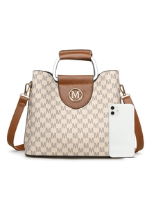 Vue détaillée du sac à main vintage monogramme avec smartphone pour comparer la taille