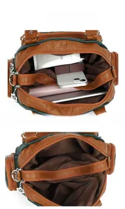 Detail view of multi-compartment interior and spacious capacity for personal items