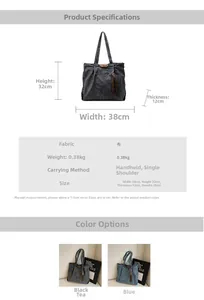 Spécifications détaillées du sac cabas en denim avec dimensions et options de couleurs
