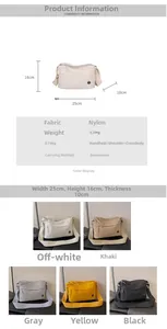 Size specifications and multi-color options for the water-resistant nylon crossbody bag