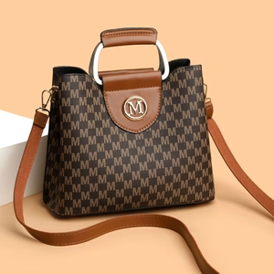 Sac fourre-tout rétro pour femmes avec motif M et bordures en cuir marron