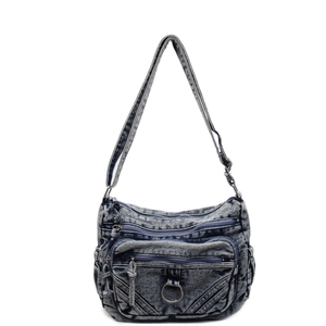 Sac Bandoulière En Jean Vintage Pour Femmes Lavé À L'eau Multi Poches Grande Capacité Sac À Épaule Messenger Style Rue Rétro