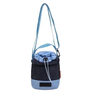 Japanese style color-block nylon crossbody bucket bag with drawstring and shoulder strap
