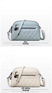 Close-up of litchi texture faux leather crossbody bag with elegant diamond quilting detail
