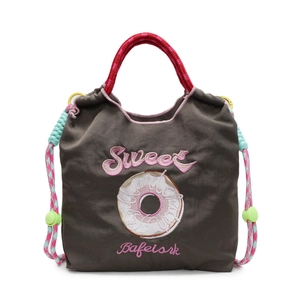 Sac À Bandoulière En Nylon Pour Femmes Broderie Donut Imperméable À Cordon Avec Bandoulière En Corde Tissée Colorée Style Doux
