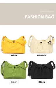 Detail view of large capacity canvas tote bag with drawstring pocket in four colors