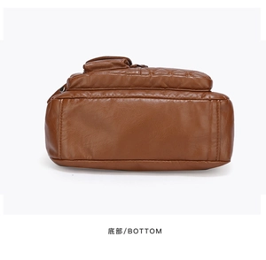 Vue du dessous d'un sac en cuir grainé marron avec détails matelassés et coutures nettes