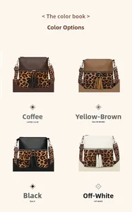 Vue détaillée de sacs bandoulière léopard élégants en café, jaune-brun, noir et blanc cassé