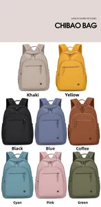 Detail view of lightweight nylon backpacks available in eight different colors
