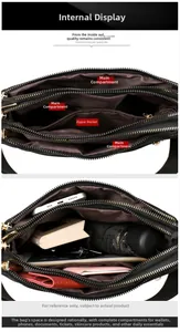 Detail view of the multi-layer interior compartments in this black nylon shoulder bag