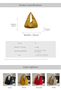 Detailed size specifications for a large capacity canvas tote bag with dimensions