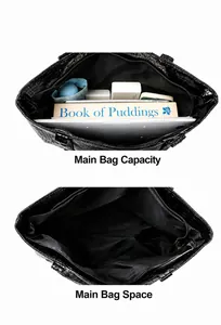 Interior view of large crocodile pattern tote bag showing spacious capacity for items