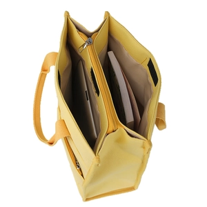 Yellow multi-compartment canvas laptop tote bag with a spacious internal organizer