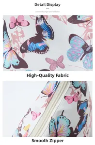 Waterproof white pouch with colorful butterfly print and smooth zipper closure detail