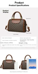 Size comparison of Boston bag with iPad mini and smartphone showing internal pockets