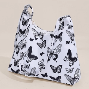 Nylon Hobo Shoulder Bag With Butterfly Strawberry Polka Dot Print Adjustable Strap Casual Underarm Purse For Women Girls