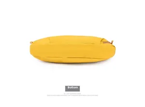 Detailed bottom view of yellow oxford cloth shoulder bag with reinforced stitching