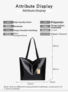 Detail view of black crocodile pattern tote bag with dimensions and zipper closure
