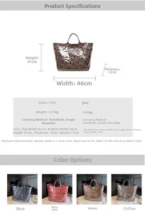 Detailed size chart for the leopard print tote bag with precise dimensions and color options