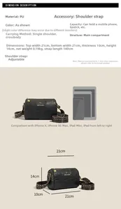 Detailed size guide for the black mini Boston bag with adjustable strap measurements
