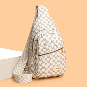 Fashionable monogram crossbody chest bag for women in beige with adjustable strap