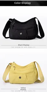 Nylon crossbody bags in black and yellow colors featuring multiple functional zipper pockets
