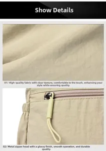 Detail of durable beige nylon fabric texture and smooth metal zipper with puller