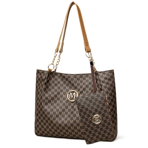 Grand sac cabas marron foncé à motif M avec pochette assortie et chaîne pour femmes