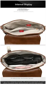 Interior view of vintage leather bag showing main compartment and zipper pocket