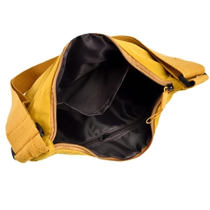 Spacious yellow oxford nylon shoulder bag with wide strap and detailed inner lining