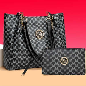 Grand ensemble de sacs fourre-tout à imprimé M noir et blanc avec pochette assortie