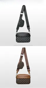 Details der trendigen Kuriertasche mit Monogramm-Print und abnehmbarer runder Tasche