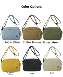Detailed multi-color view of lightweight crossbody puff bags with adjustable straps