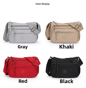 Multi-pocket oxford crossbody bags in gray, khaki, red, and black color options