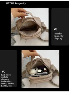 Detail view of multi-layered nylon crossbody bag capacity for iPad and phone
