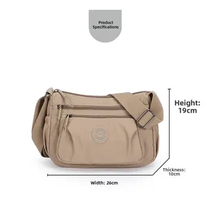 Macro detail of waterproof khaki nylon bag showing multi-zipper layers and adjustable strap