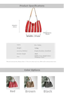 Detailed technical specifications for the large striped tote bag with PU leather handles