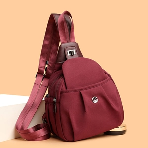 Women Multi-functional Backpack Chest Bag Waterproof Nylon Lightweight Pleated Design Fashion Niche Crossbody Travel
