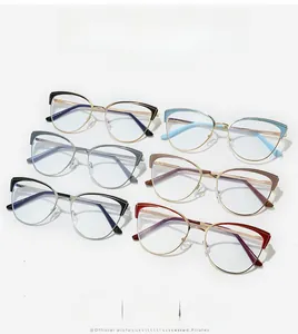 Detailed overhead view of cat eye glasses in diverse colors and metal frames