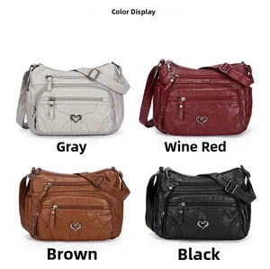Sacs à bandoulière en cuir souple pour femmes en plusieurs couleurs avec poches