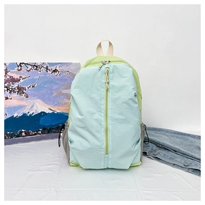 Detail of multi-color waterproof yoga backpack with vertical zipper and top handles