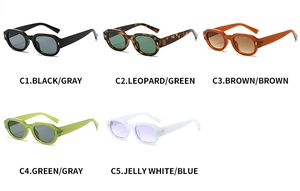Detailed grid showing vintage oval sunglasses in five stylish color combinations