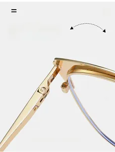 Detail of durable light gold metal hinge and screw design on cat eye glasses frame
