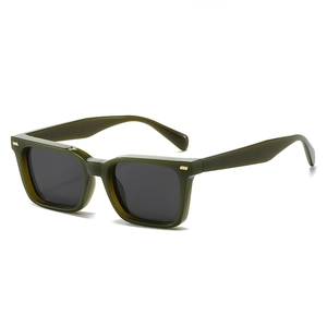 Classic olive green square sunglasses with vintage frame and metal side details