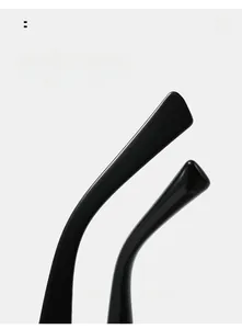 Close-up of curved mirror legs on black sunglasses for a comfortable fit design