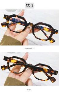 Detail view of tortoiseshell polygonal sunglasses frame with tortoise pattern and CE mark