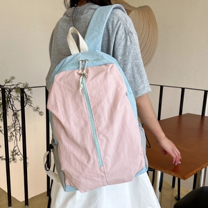 Waterproof blue and pink patchwork nylon yoga backpack with textured crinkle fabric