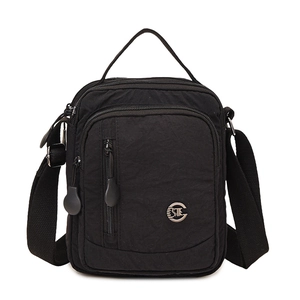 Waterproof black nylon crossbody bag with large capacity and adjustable shoulder strap