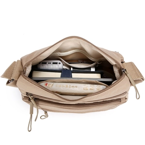 Khaki Oxford multi-layer crossbody bag with large capacity for travel and daily essentials