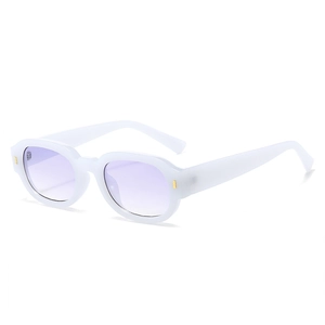 Retro white thick frame sunglasses with purple gradient lenses and gold stud accents